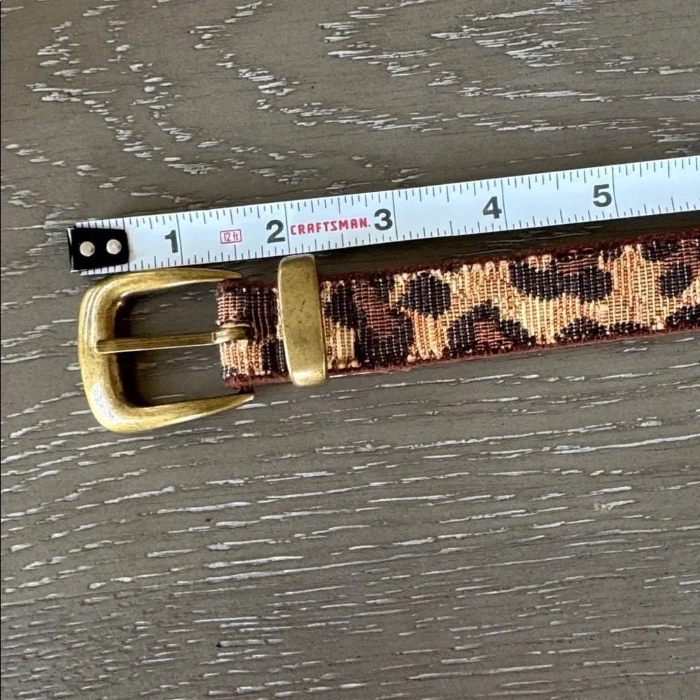 ELITE Accessories Fabric Leopard Print Belt Antiqued Gold Buckle Made in USA L